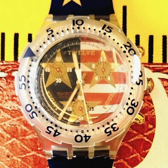 Swatch watch AMERICAN DREAM SEK103 1995 Aquachrono New old stock - Picture 1 of 10